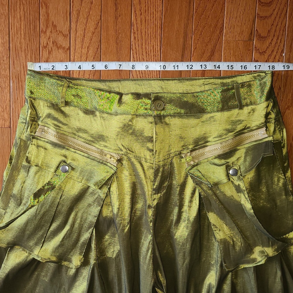 Green‎ Iridescent Wide Leg Cargo Pant Avant Garde Women XXL Street Party - Picture 3 of 11